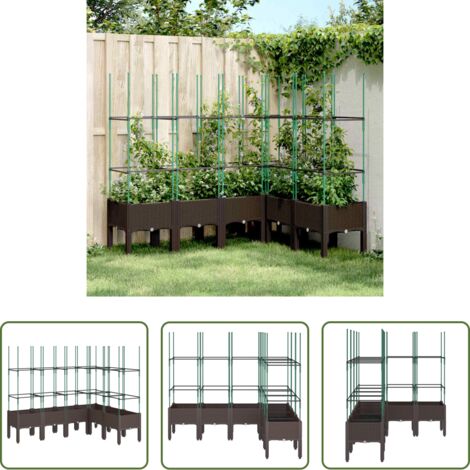 Jardinera de exterior -  Jardinera con enrejado PP marrón 160x120x142,5 cm