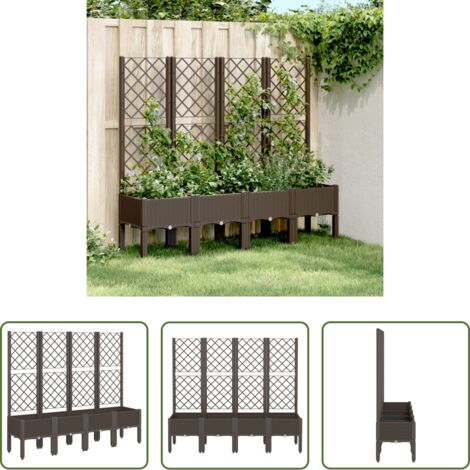 Jardinera de exterior -  Jardinera con enrejado PP marrón 160x40x142 cm