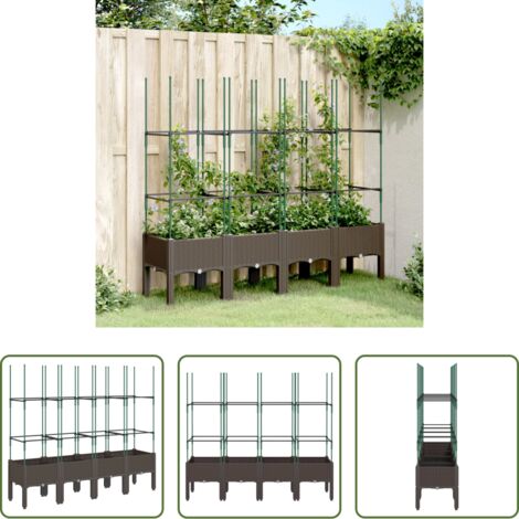 Jardinera de exterior -  Jardinera con enrejado PP marrón 160x40x142,5 cm
