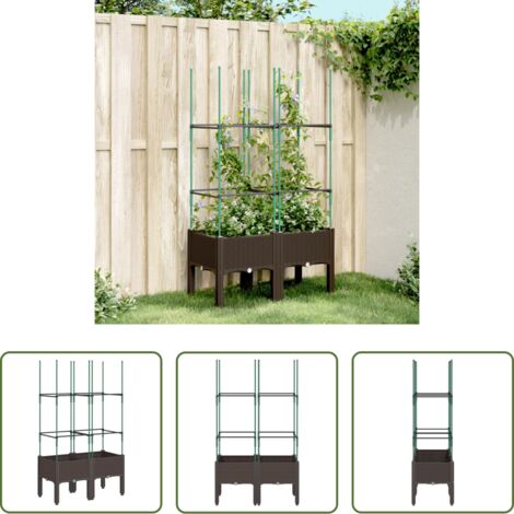 Jardinera de exterior -  Jardinera con enrejado PP marrón 80x40x142,5 cm