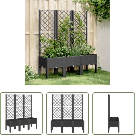 Jardinera de exterior -  Jardinera con enrejado PP negro 120x40x142 cm