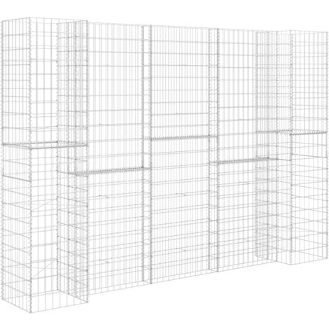 Jardinera de gaviones en forma de H 260 x 40 x 200 cm alambre de acero