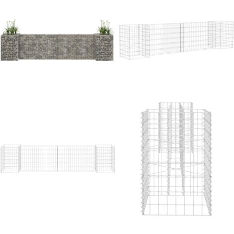 Jardinera de gaviones forma de H alambre de acero 260x40x60 cm - Gavión de acero - Bordes seguros