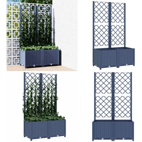 Jardinera de jardín con enrejado azul grisáceo 80x40x136 cm PP - Jardinera con enrejado - Jardinera exterior