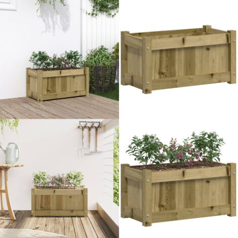 Jardinera de madera de pino impregnada 60x31x31 cm - Jardinera de exterior - Jardinera de patio