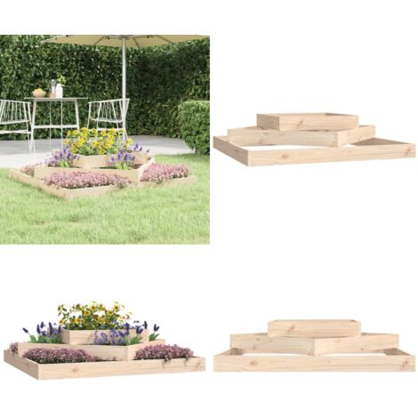 Jardinera de madera maciza de pino 112x112x27 cm - Maceta de pino - Maceta de 3 niveles