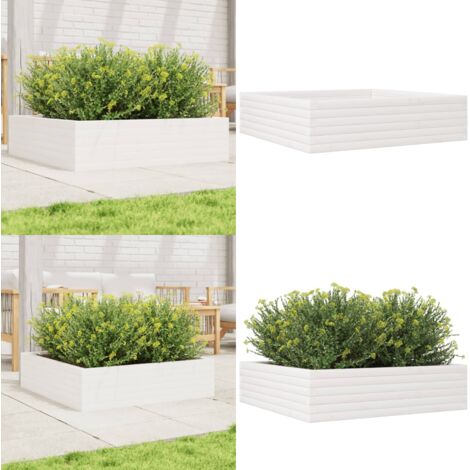 Jardinera de madera maciza de pino blanca 90x90x23 cm - Macetero de jardín - Jardinera de pino