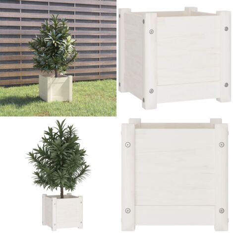 Jardinera de madera maciza de pino blanco 31x31x31 cm - Maceta de pino - Jardinera para jardín