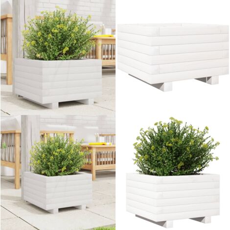 Jardinera de madera maciza de pino blanco 40x40x26,5 cm - Macetero de jardín - Jardinera de pino