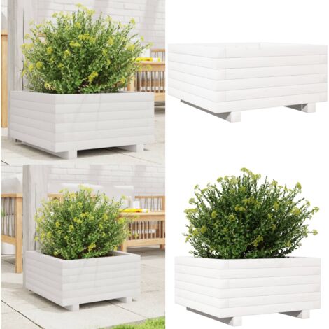 Jardinera de madera maciza de pino blanco 50x50x26,5 cm - Macetero de jardín - Jardinera de pino