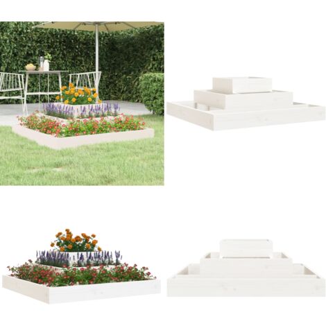 Jardinera de madera maciza de pino blanco 80x80x27 cm - Maceta de pino - Maceta de 3 niveles