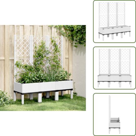 Jardinera de patio - vidaXL Jardinera con enrejado PP blanco 120x40x142 cm - Jardinera con ratán