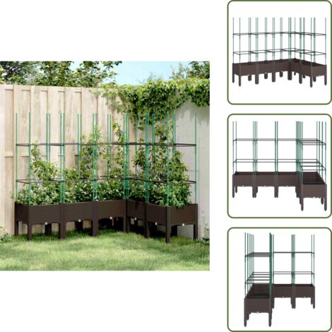 Jardinera de patio - vidaXL Jardinera con enrejado PP marrón 160x120x142,5 cm - Jardinera de terraza