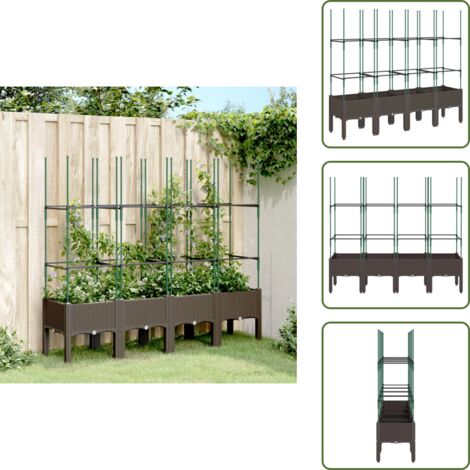 Jardinera de patio - vidaXL Jardinera con enrejado PP marrón 160x40x142,5 cm - Jardinera para tomates