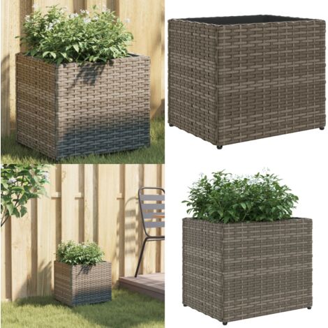 Jardinera de ratán sintético gris 36x30x32 cm - Ratán sintético - Macetas para plantas