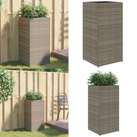 Jardinera de ratán sintético gris 40x40x80 cm - Ratán sintético - Macetas