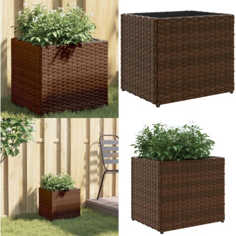 Jardinera de ratán sintético marrón 36x30x32 cm - Macetas para plantas - Jardinera para flores