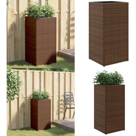 Jardinera de ratán sintético marrón 40x40x80 cm - Ratán sintético - Macetas