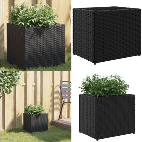 Jardinera de ratán sintético negra 36x30x32 cm - Jardinera de acero - Macetas para plantas