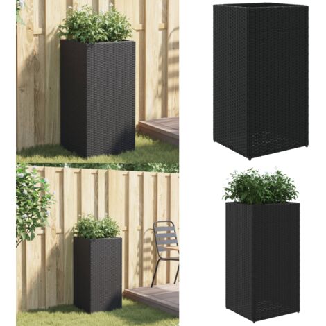 Jardinera de ratán sintético negra 40x40x80 cm - Jardinera de exterior - Macetas para plantas
