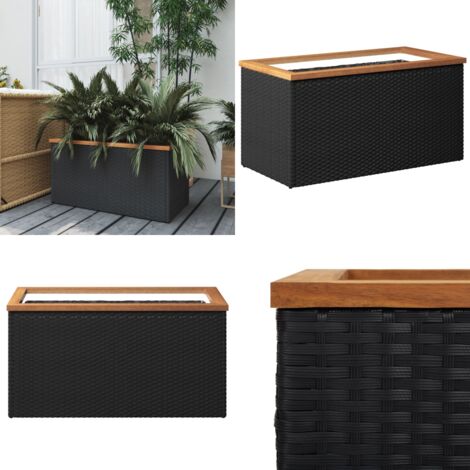Jardinera de ratán sintético negra 80x40x40 cm - Macetero exterior - Macetero de jardín