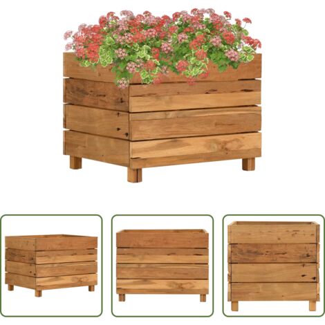 Jardinera de teca -  Arriate elevado madera de teca reciclada y acero 50x40x38 cm
