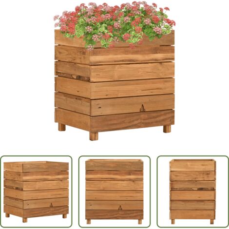 Jardinera de teca -  Arriate elevado madera de teca reciclada y acero 50x40x55 cm
