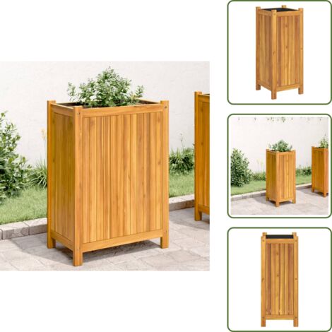 Jardinera decorativa - vidaXL Jardinera con forro madera maciza de acacia 31x31x75 cm - Jardinera para jardín