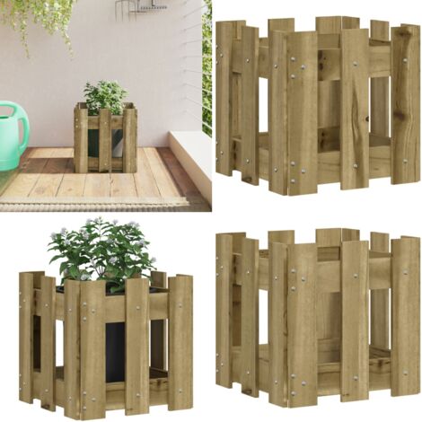 Jardinera diseño de valla madera de pino impregnada 30x30x30 cm - Macetero de pino - Macetero para jardín