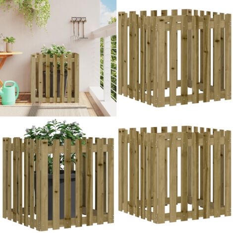 Jardinera diseño de valla madera de pino impregnada 70x70x70 cm - Macetero de pino - Macetero para jardín