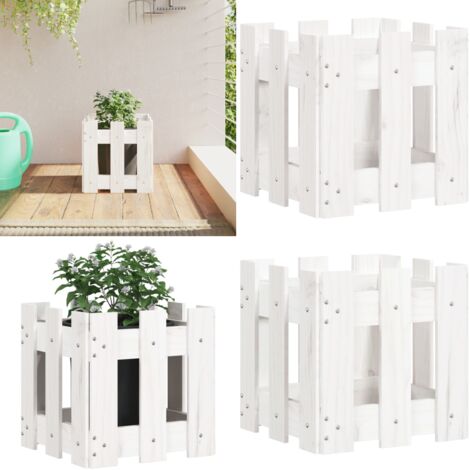 Jardinera diseño de valla madera maciza pino blanca 30x30x30 cm - Macetero de pino - Macetero para jardín