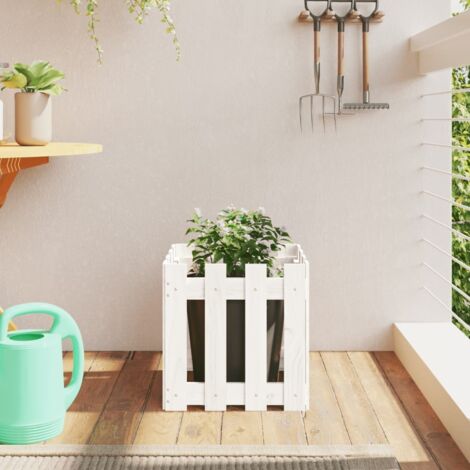Jardinera diseño de valla madera maciza pino blanca 40x40x40 cm