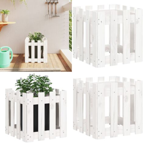 Jardinera diseño de valla madera maciza pino blanca 40x40x40 cm - Macetero de pino - Macetero para jardín