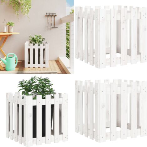 Jardinera diseño de valla madera maciza pino blanca 50x50x50 cm - Macetero de pino - Macetero para jardín