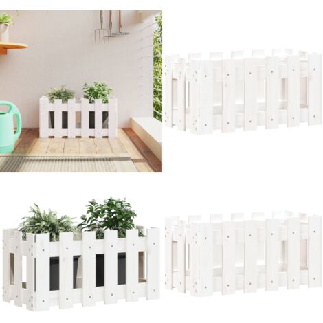 Jardinera diseño de valla madera maciza pino blanca 60x30x30 cm - Macetero de pino - Macetero para jardín