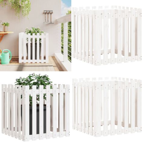 Jardinera diseño de valla madera maciza pino blanca 70x70x70 cm - Macetero de pino - Macetero para jardín