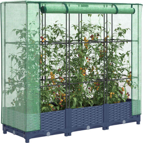 Jardinera elevada con cubierta de invernadero aspecto ratán 120x40x123 cm
