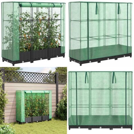 Jardinera elevada con cubierta de invernadero aspecto ratán 120x40x123 cm - Bancal con cubierta - Invernadero