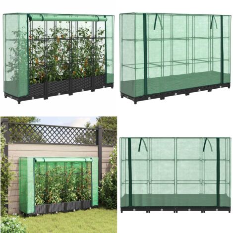Jardinera elevada con cubierta de invernadero aspecto ratán 160x40x123 cm - Bancal con cubierta - Invernadero