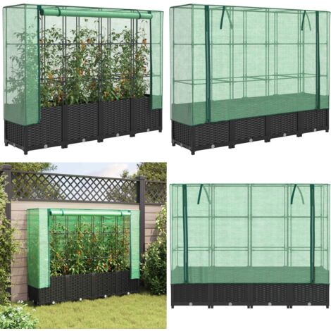 Jardinera elevada con cubierta de invernadero aspecto ratán 160x40x138 cm - Bancal con cubierta - Invernadero