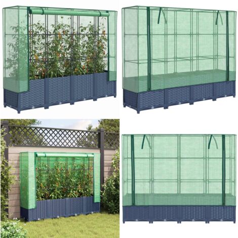 Jardinera elevada con cubierta de invernadero aspecto ratán 160x40x138 cm - Bancal con cubierta - Invernadero