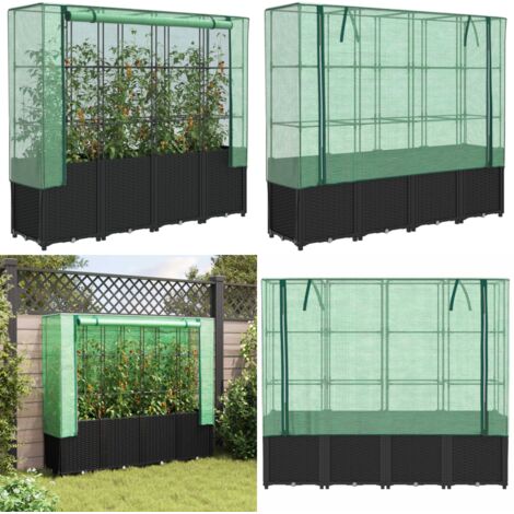 Jardinera elevada con cubierta de invernadero aspecto ratán 160x40x153 cm - Bancal con cubierta - Invernadero