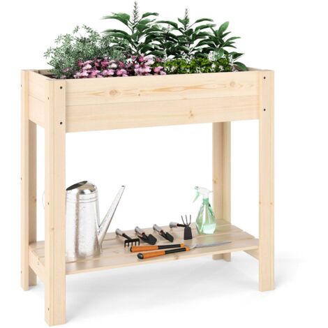 Jardinera elevada con repisa para jardineras 81 x 37 x 77 cm ergonómica y multifuncional diseño natural 200012190