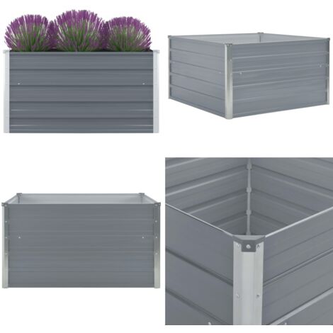 Jardinera elevada de acero galvanizado gris 100x100x45 cm - Maceta de cultivo - Maceta para plantas