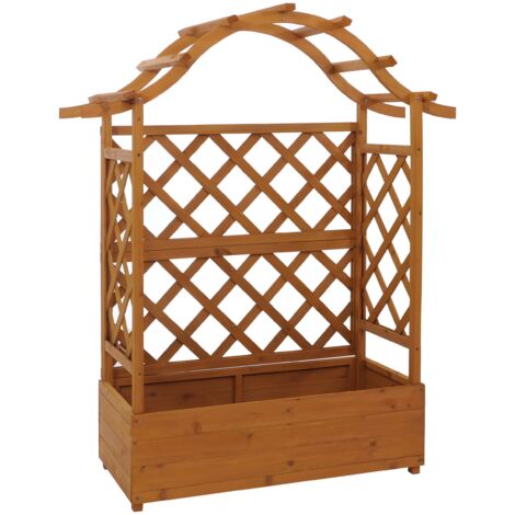 Jardinera elevada de estilo moderno con enrejado para plantas y flores 138 x 110 x 44 cm madera natural 040008927