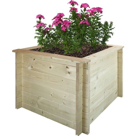 Jardinera elevada de madera - 78x78xH57cm - macetas de exterior para jardín, balcón, terraza - Macetas de madera para flores, especias, verduras - madera maciza de pino/abeto de 28 mm - Timbela M621