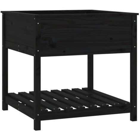Jardinera elevada para jardín de flores terraza con estante 825 x 825 x 81 cm madera maciza de pino color negro 020038411