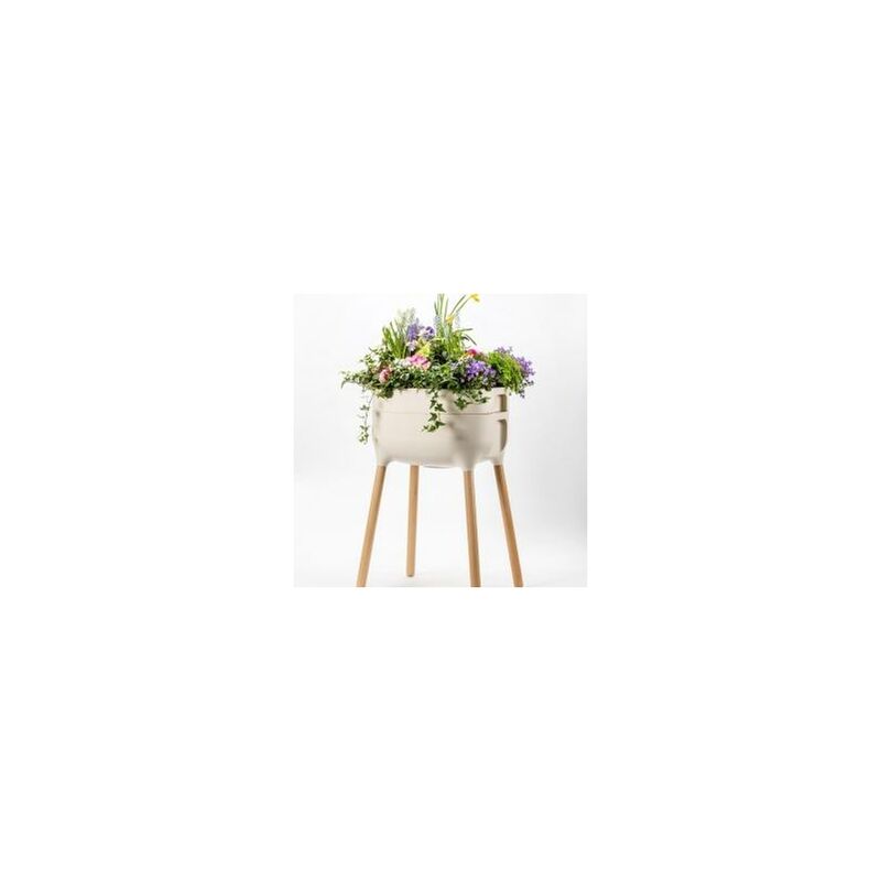 

Jardinera elevada con Autoriego y patas de madera. Marfil. 50,5x38x47,5 cm - Urbalive
