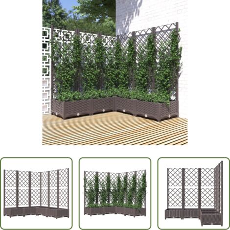 Jardinera exterior -  Jardinera con enrejado PP marrón 120x120x121,5 cm