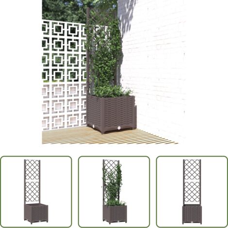 Jardinera exterior - Jardinera con enrejado PP marrón 40x40x136 cm